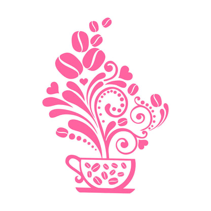 Vinyl Wall Stickers Floral Coffee Beans Cups Cafe Kitchen It Won'T Fall Off