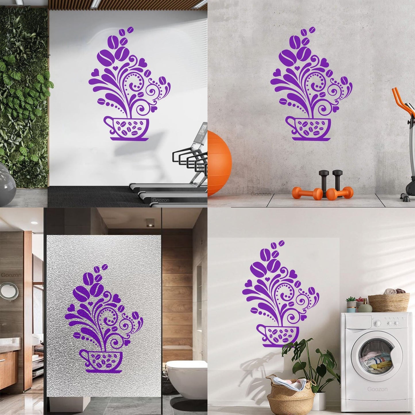 Vinyl Wall Stickers Floral Coffee Beans Cups Cafe Kitchen It Won'T Fall Off