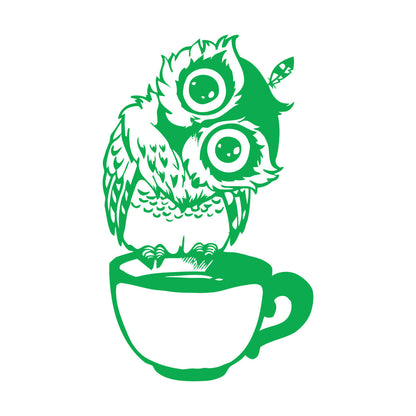 Vinyl Wall Decals Funny Cartoon Owl Cup Of Tea Coffee Kitchen Can Modify And Add Information