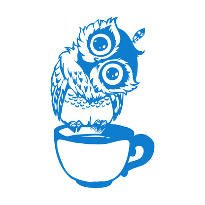 Vinyl Wall Decals Funny Cartoon Owl Cup Of Tea Coffee Kitchen Can Modify And Add Information