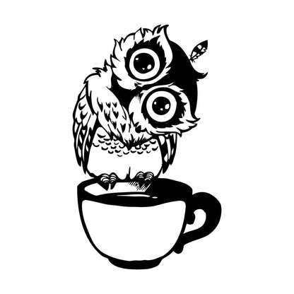 Vinyl Wall Decals Funny Cartoon Owl Cup Of Tea Coffee Kitchen Can Modify And Add Information