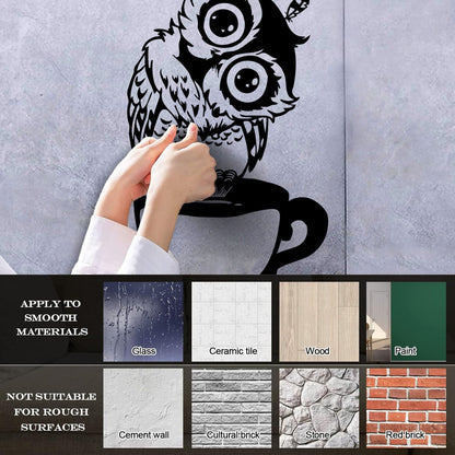 Vinyl Wall Decals Funny Cartoon Owl Cup Of Tea Coffee Kitchen Can Modify And Add Information