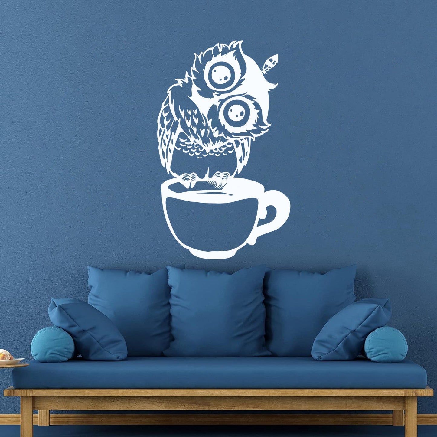 Vinyl Wall Decals Funny Cartoon Owl Cup Of Tea Coffee Kitchen Can Modify And Add Information