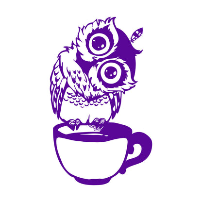 Vinyl Wall Decals Funny Cartoon Owl Cup Of Tea Coffee Kitchen Can Modify And Add Information