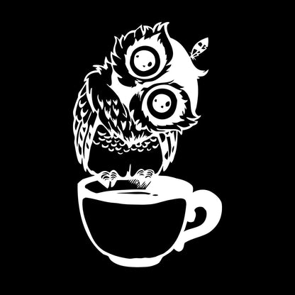Vinyl Wall Decals Funny Cartoon Owl Cup Of Tea Coffee Kitchen Can Modify And Add Information
