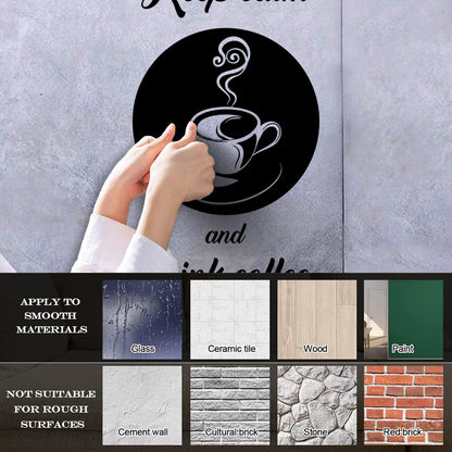 Fine Carving Stickers Keep Calm And Drink Coffee Cafe Quote Glass Stickers