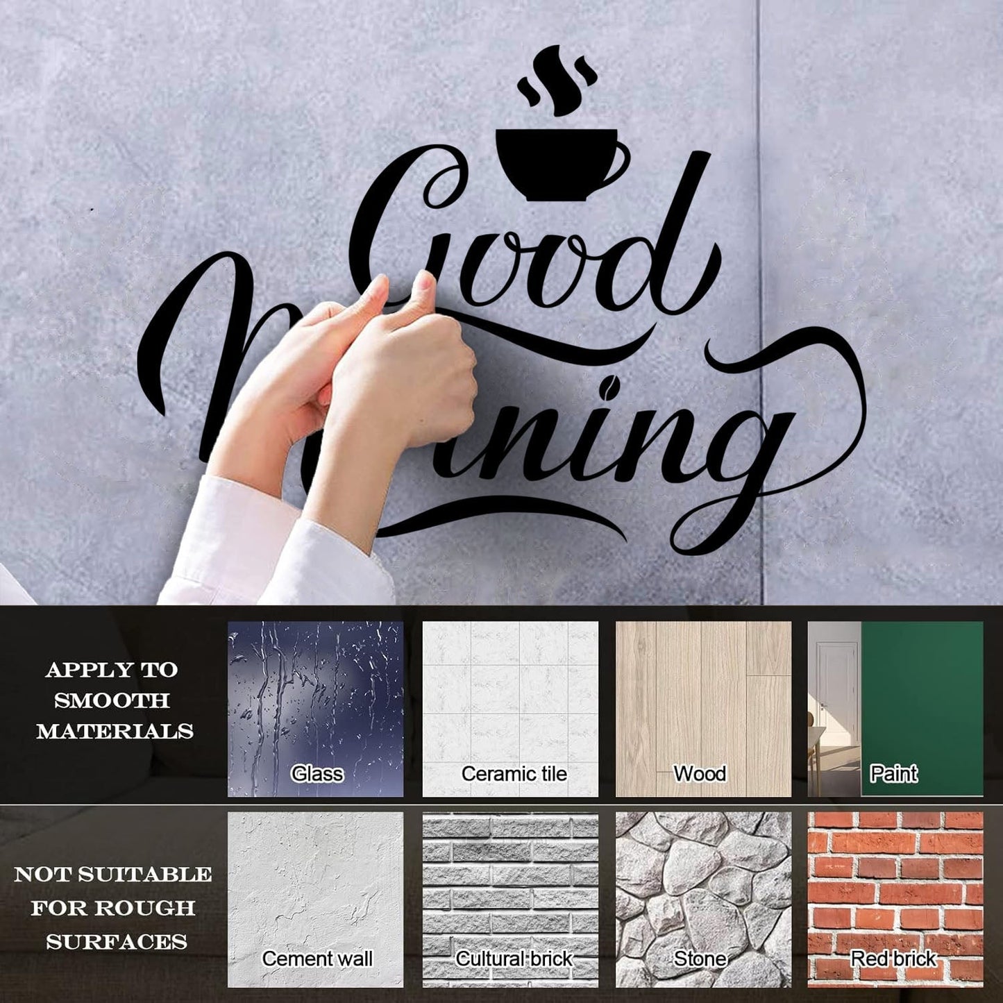 Engraving Stickers Kitchen Phrase Good Morning Coffee Cup Breakfast Self Adhesive