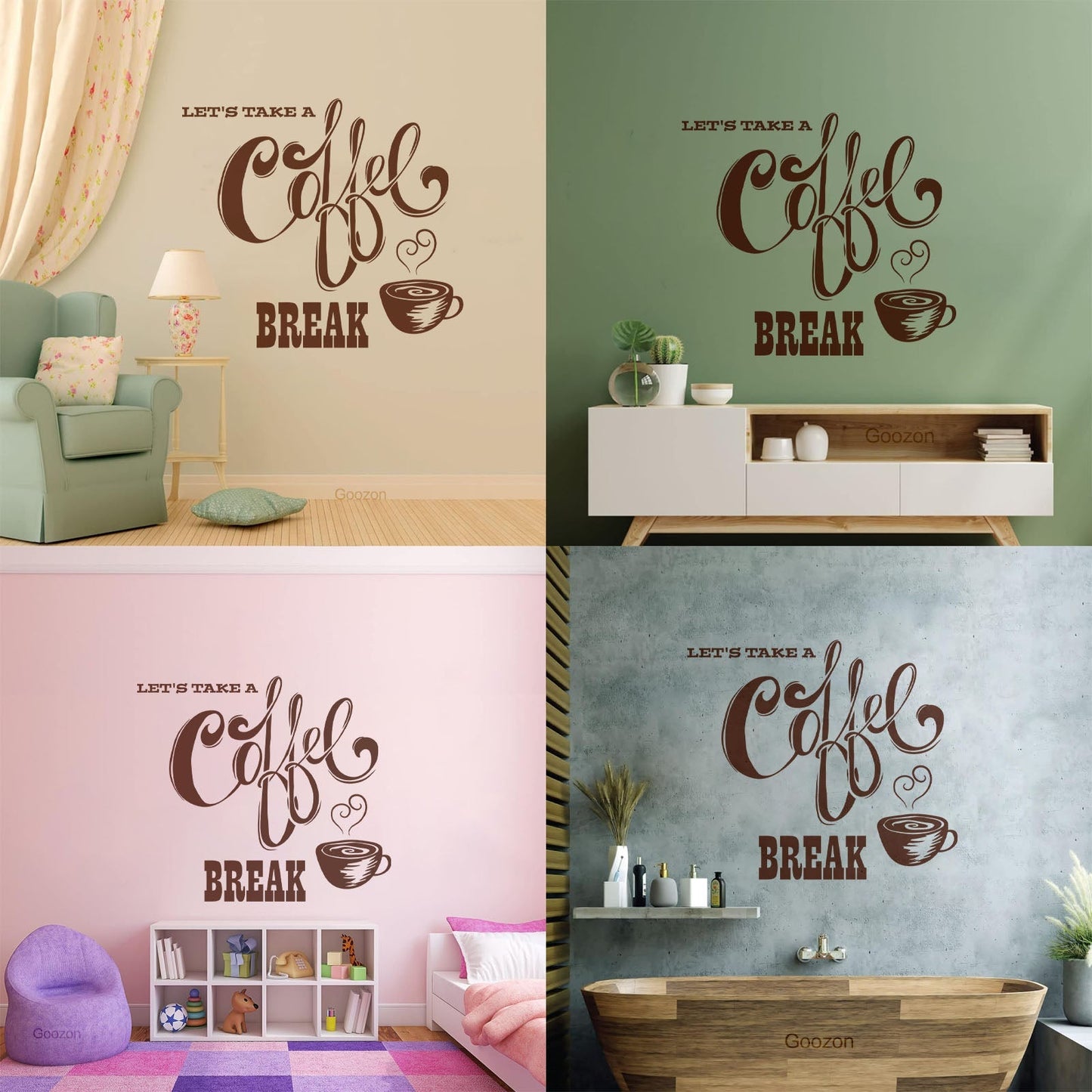 Wall Decals Paster Paper Let'S Take Coffee Break Cafe Quote Coffee Cup Easy Installation