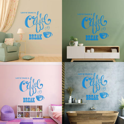 Wall Decals Paster Paper Let'S Take Coffee Break Cafe Quote Coffee Cup Easy Installation