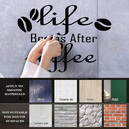 Engraving Decals Lettering Quote Life Begins After Coffee Shop It Won'T Fall Off