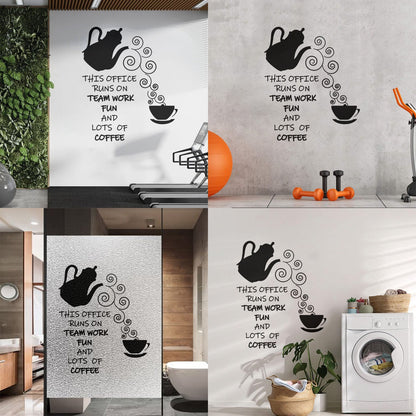 Wall Vinyl Sticker Decor Office Break Team Work Teamwork Coffee Quote Words Phrase Art Decoration