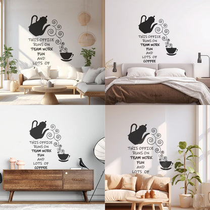 Wall Vinyl Sticker Decor Office Break Team Work Teamwork Coffee Quote Words Phrase Art Decoration