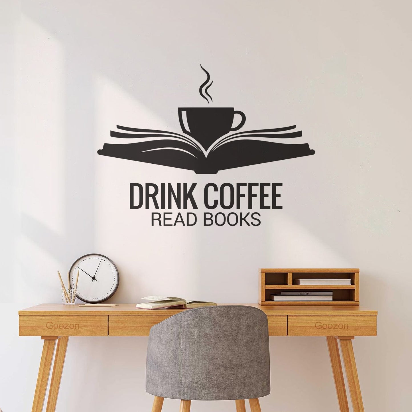 Fine Carving Stickers Open Book Cup Drink Coffee Read Reading Corner Books Wall Beautification
