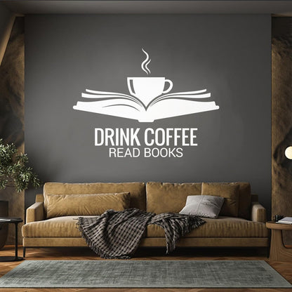 Fine Carving Stickers Open Book Cup Drink Coffee Read Reading Corner Books Wall Beautification