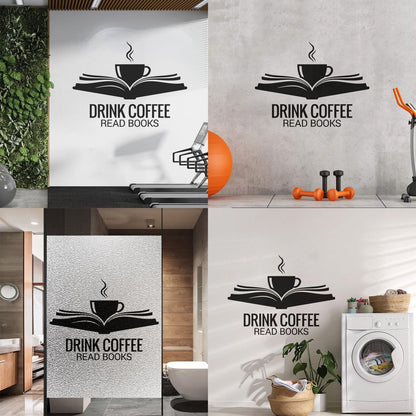 Fine Carving Stickers Open Book Cup Drink Coffee Read Reading Corner Books Wall Beautification