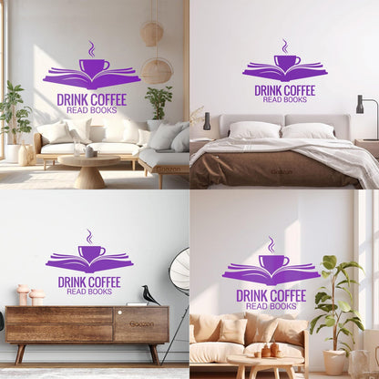 Fine Carving Stickers Open Book Cup Drink Coffee Read Reading Corner Books Wall Beautification