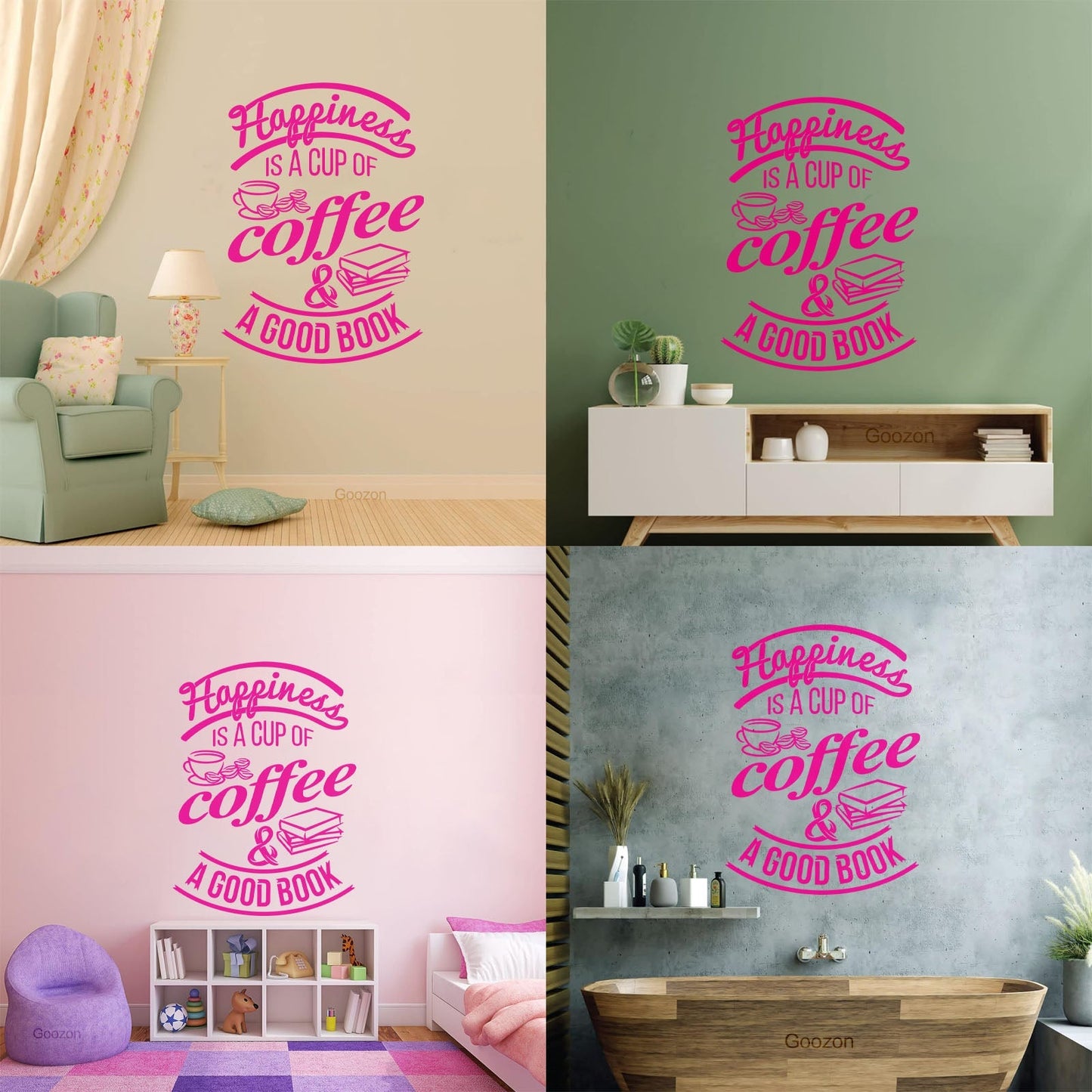 Wall Decals Pvc Quote Happiness Book Coffee Cup Cafe Bar Removable Without Leaving Glue