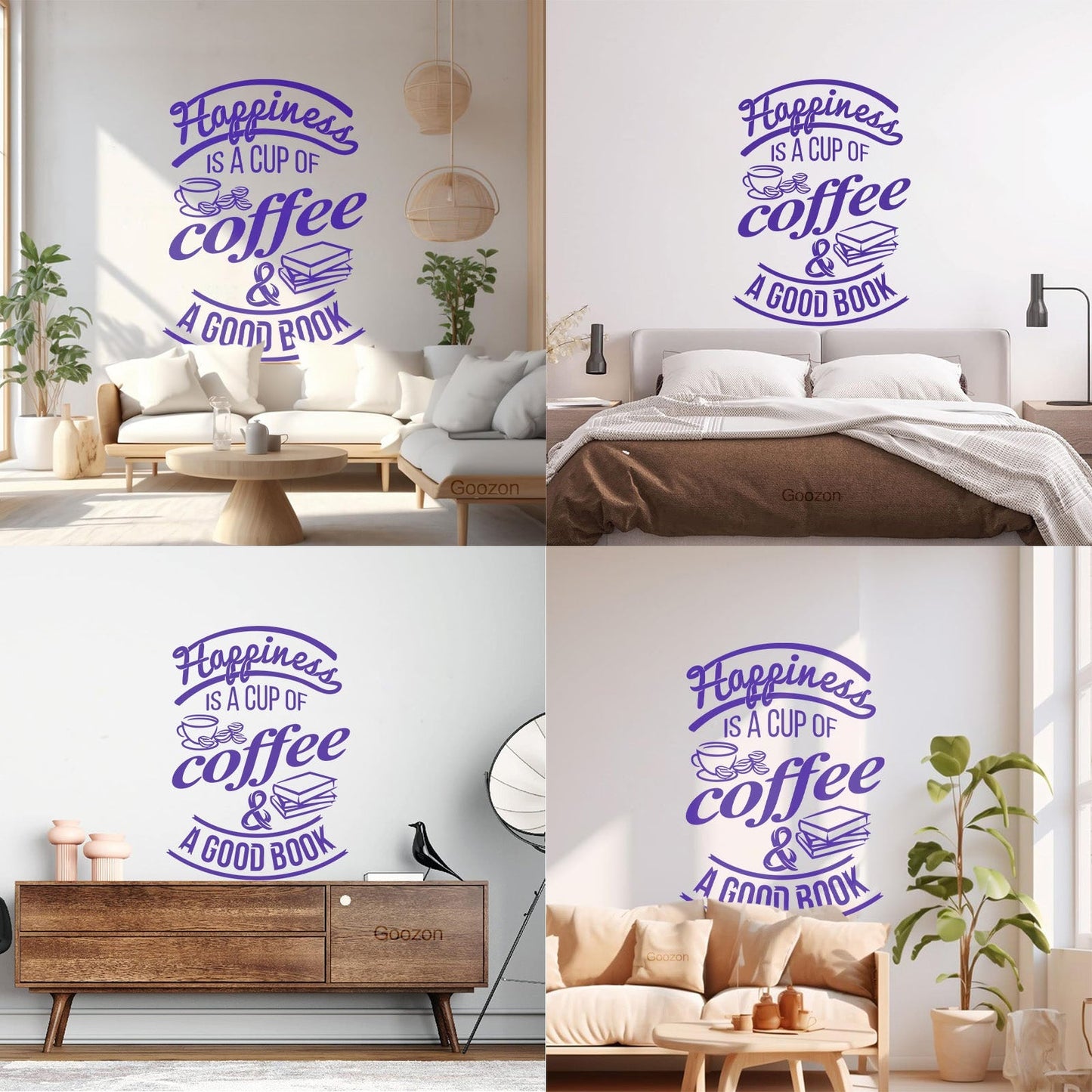 Wall Decals Pvc Quote Happiness Book Coffee Cup Cafe Bar Removable Without Leaving Glue