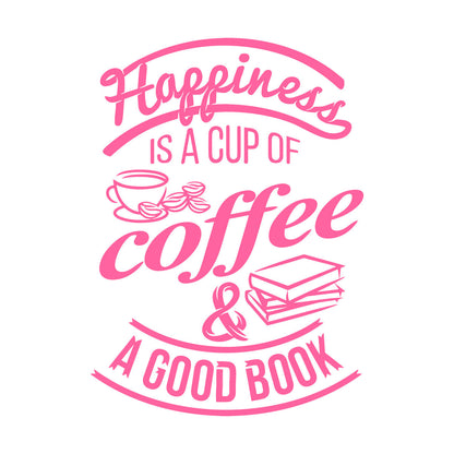 Wall Decals Pvc Quote Happiness Book Coffee Cup Cafe Bar Removable Without Leaving Glue