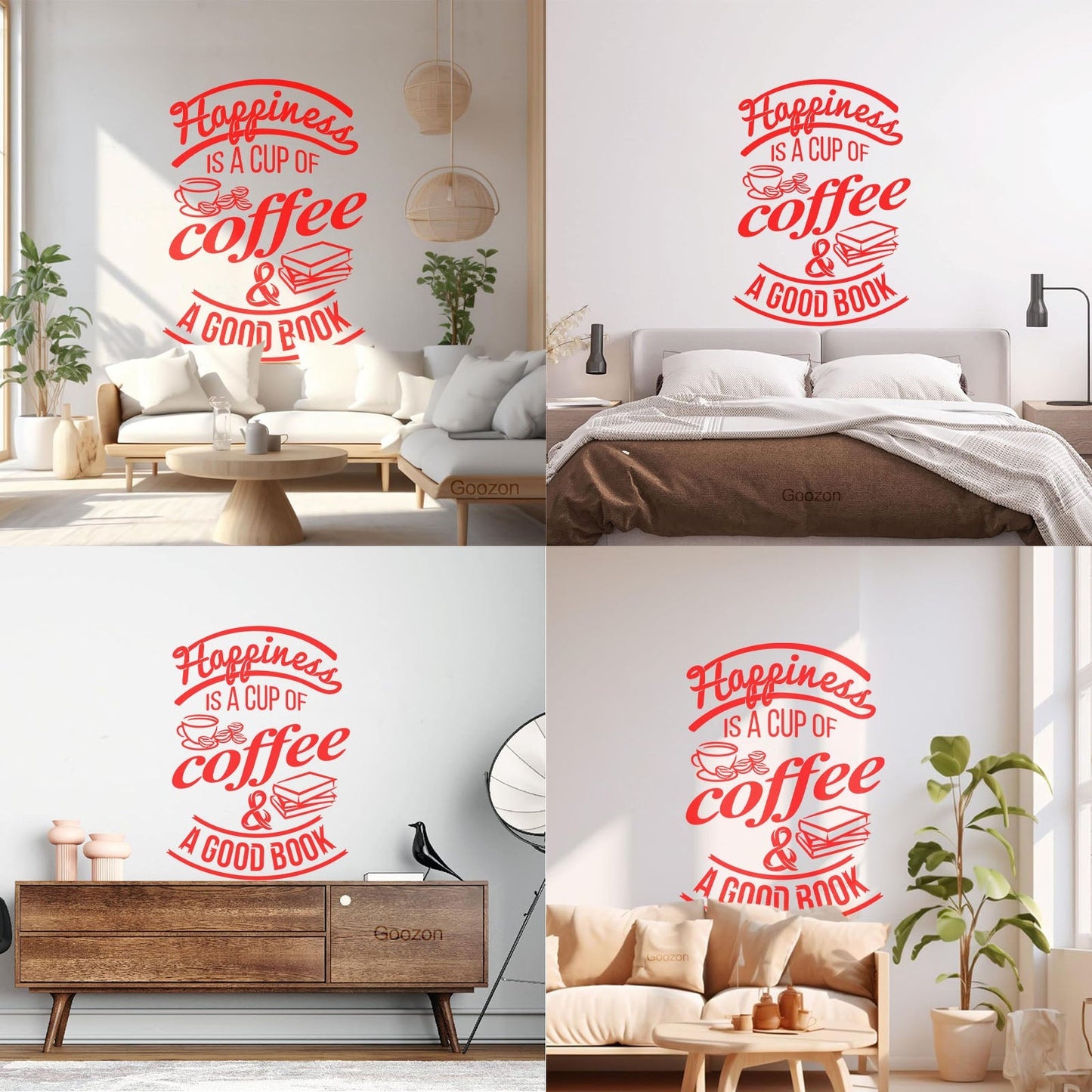 Wall Decals Pvc Quote Happiness Book Coffee Cup Cafe Bar Removable Without Leaving Glue