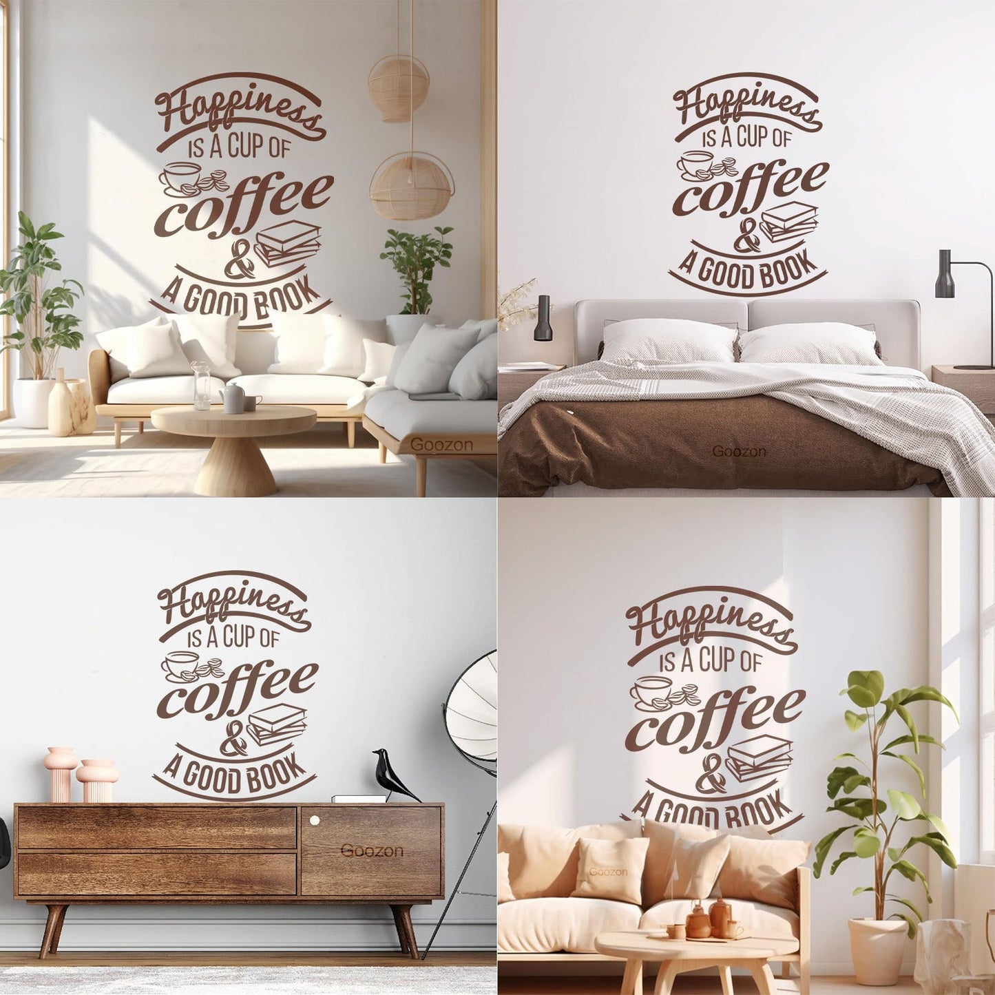 Wall Decals Pvc Quote Happiness Book Coffee Cup Cafe Bar Removable Without Leaving Glue