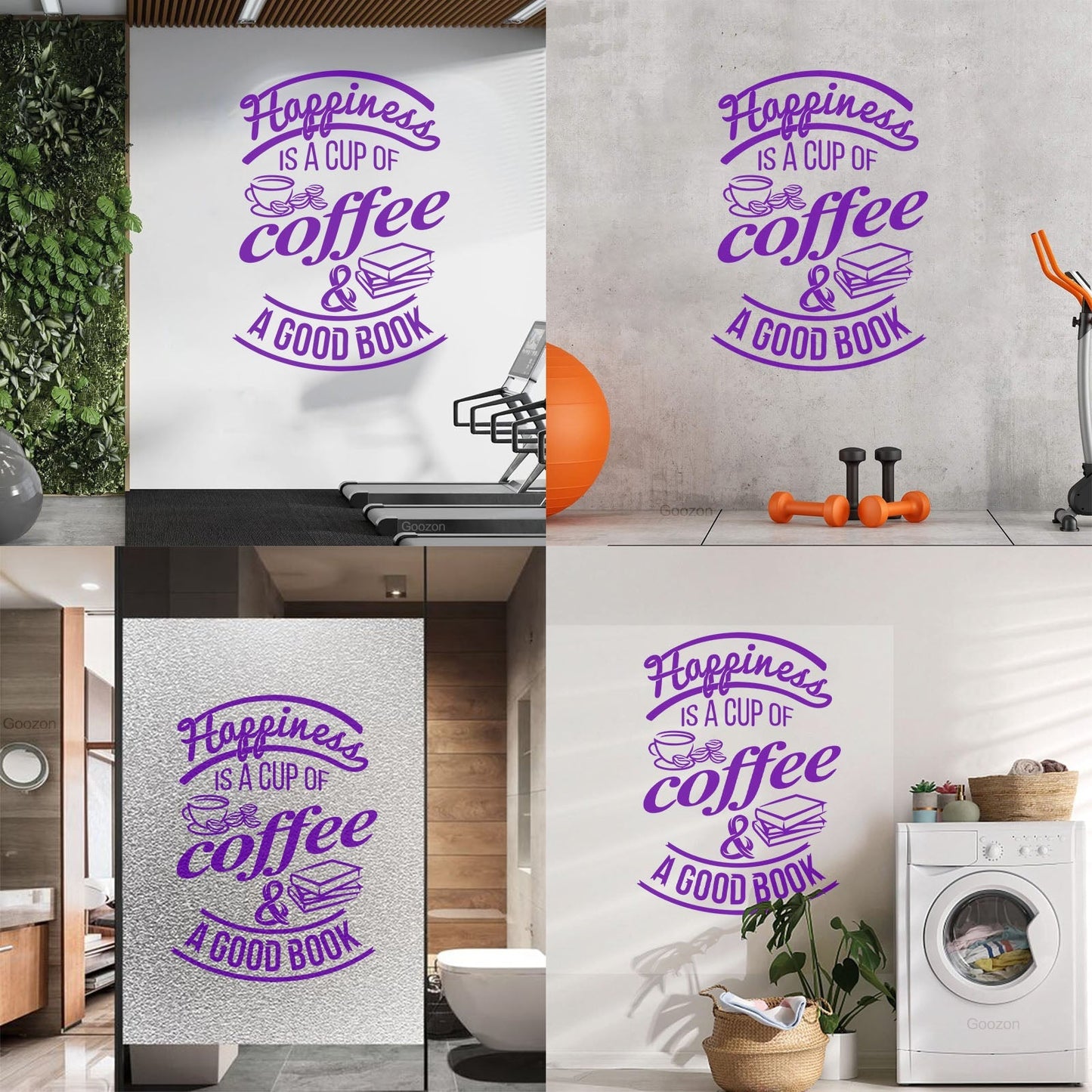 Wall Decals Pvc Quote Happiness Book Coffee Cup Cafe Bar Removable Without Leaving Glue