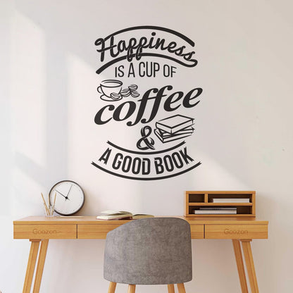 Wall Decals Pvc Quote Happiness Book Coffee Cup Cafe Bar Removable Without Leaving Glue