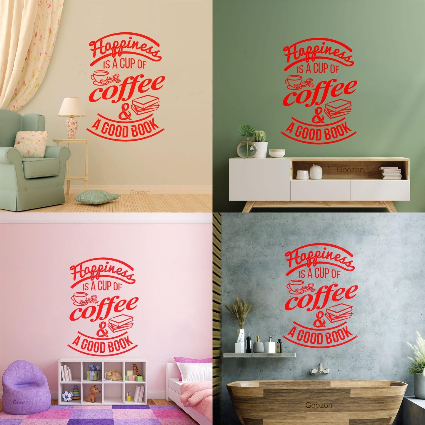 Wall Decals Pvc Quote Happiness Book Coffee Cup Cafe Bar Removable Without Leaving Glue