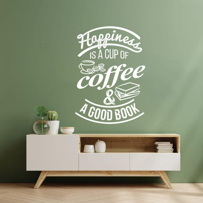 Wall Decals Pvc Quote Happiness Book Coffee Cup Cafe Bar Removable Without Leaving Glue