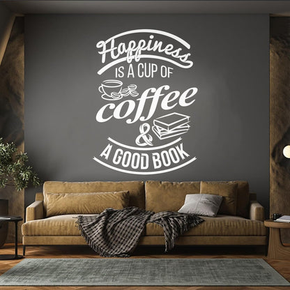 Wall Decals Pvc Quote Happiness Book Coffee Cup Cafe Bar Removable Without Leaving Glue
