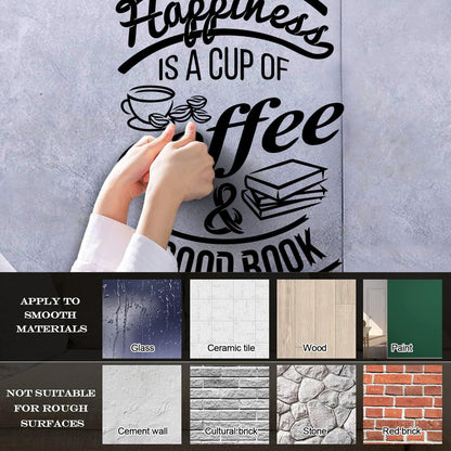 Wall Decals Pvc Quote Happiness Book Coffee Cup Cafe Bar Removable Without Leaving Glue