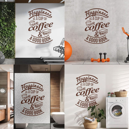 Wall Decals Pvc Quote Happiness Book Coffee Cup Cafe Bar Removable Without Leaving Glue