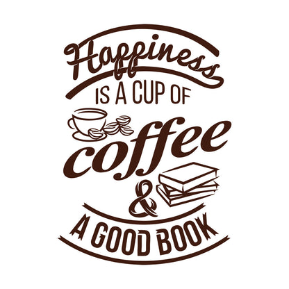 Wall Decals Pvc Quote Happiness Book Coffee Cup Cafe Bar Removable Without Leaving Glue