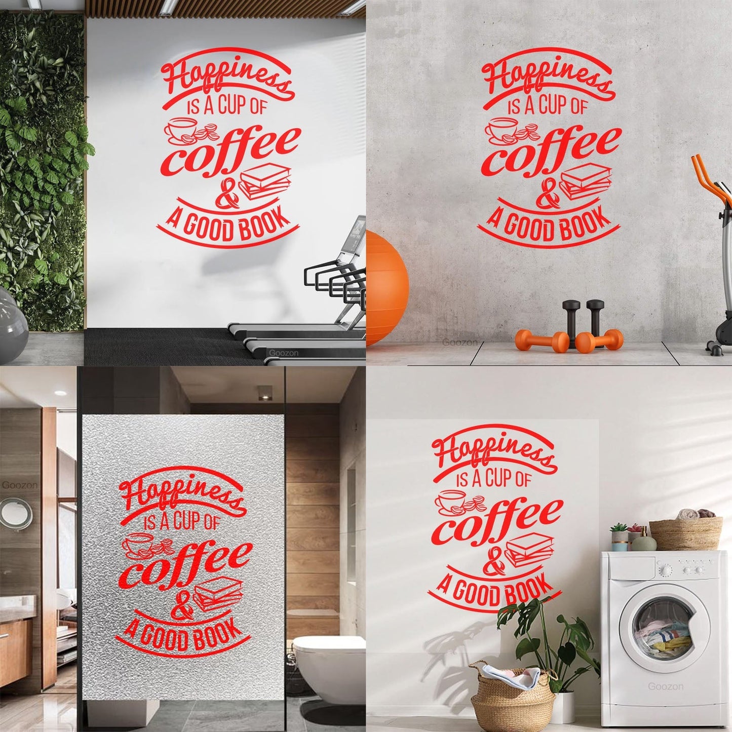 Wall Decals Pvc Quote Happiness Book Coffee Cup Cafe Bar Removable Without Leaving Glue