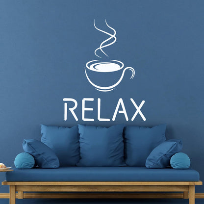 Relax Caffe Coffee Cup Hot Steam Coffee House Wall Decals Paster Paper Do Not Damage The Wall Surface