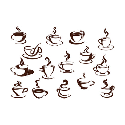 Wall Decals Tea Coffee Cups Collection Cafe Logo Equipped With Transfer Film Kit