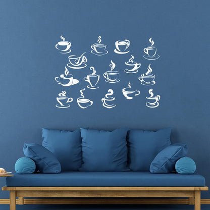 Wall Decals Tea Coffee Cups Collection Cafe Logo Equipped With Transfer Film Kit