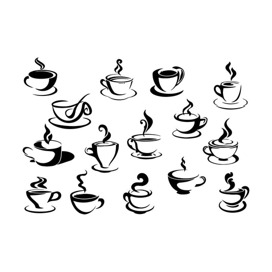 Wall Decals Tea Coffee Cups Collection Cafe Logo Equipped With Transfer Film Kit
