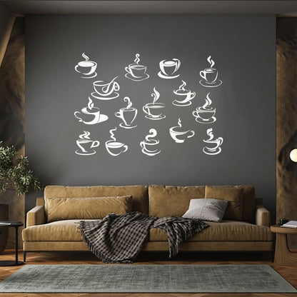 Wall Decals Tea Coffee Cups Collection Cafe Logo Equipped With Transfer Film Kit