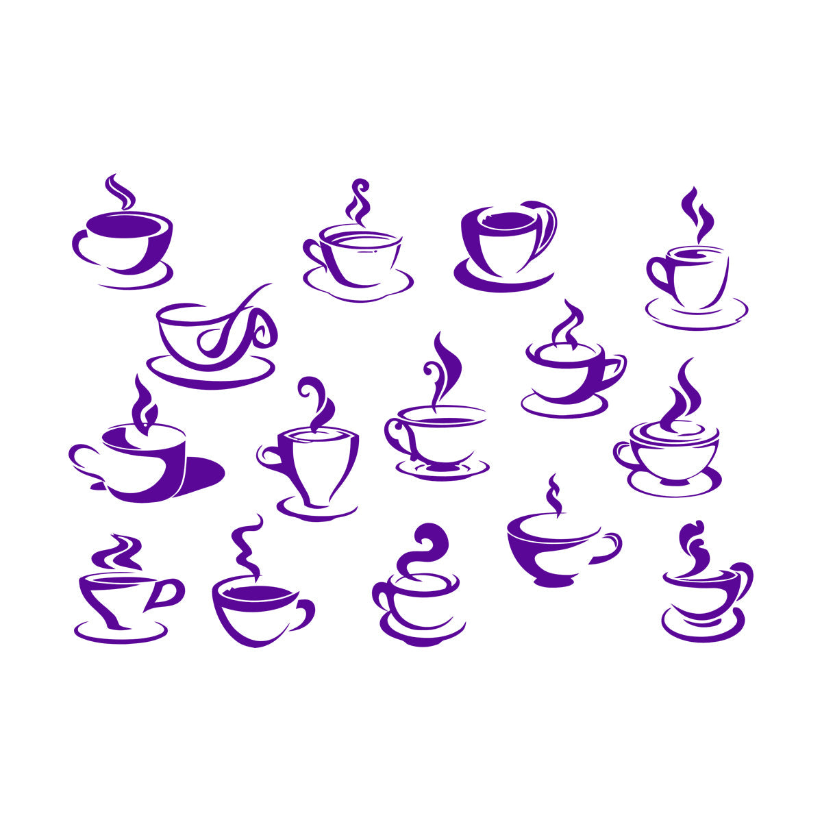 Wall Decals Tea Coffee Cups Collection Cafe Logo Equipped With Transfer Film Kit