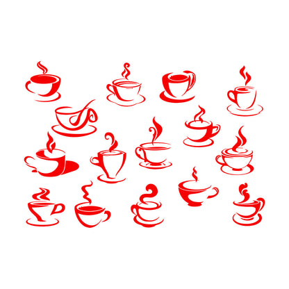 Wall Decals Tea Coffee Cups Collection Cafe Logo Equipped With Transfer Film Kit