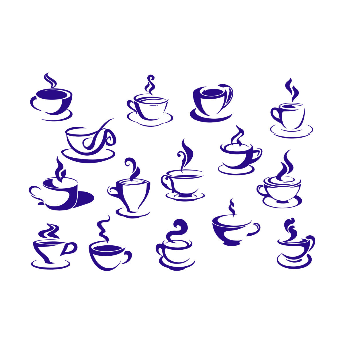 Wall Decals Tea Coffee Cups Collection Cafe Logo Equipped With Transfer Film Kit