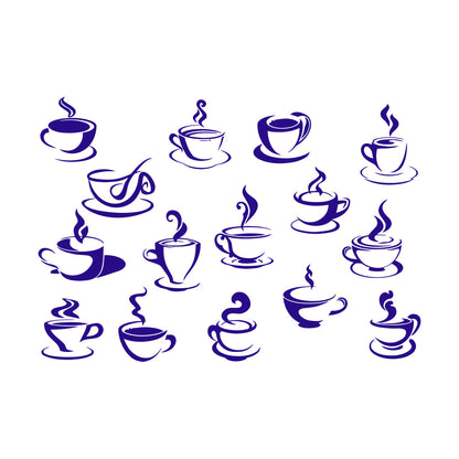 Wall Decals Tea Coffee Cups Collection Cafe Logo Equipped With Transfer Film Kit