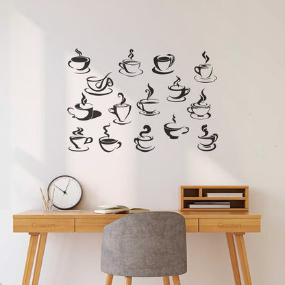 Wall Decals Tea Coffee Cups Collection Cafe Logo Equipped With Transfer Film Kit
