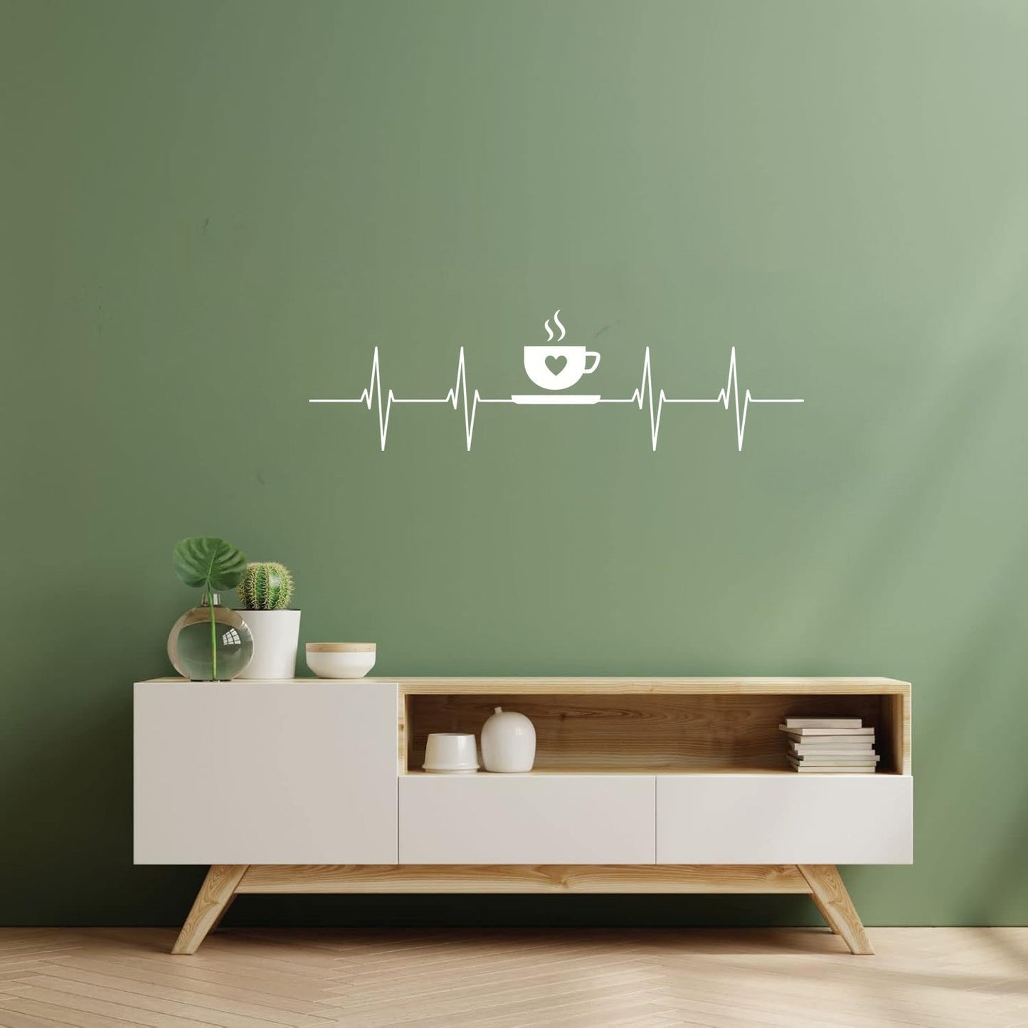 Vinyl Wall Decals Tea Coffee Time Cup Heartbeat Cafe Easy Installation