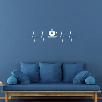 Vinyl Wall Decals Tea Coffee Time Cup Heartbeat Cafe Easy Installation