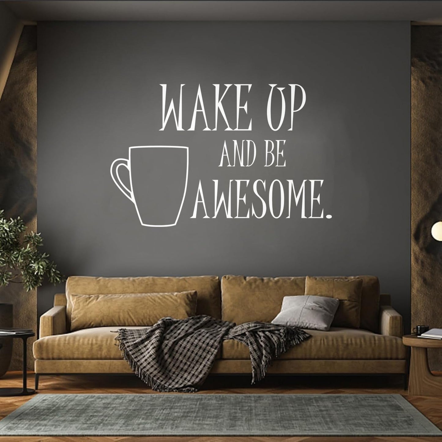 Wall Vinyl Sticker Decor Motivation Quote Coffee Wake Up And Be Awesome It Won'T Fall Off