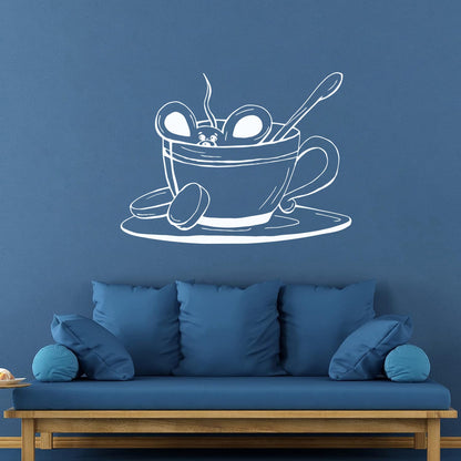 Cup Of Coffee Tea Mouse Cafe Vinyl Wall Stickers Removable Without Leaving Glue