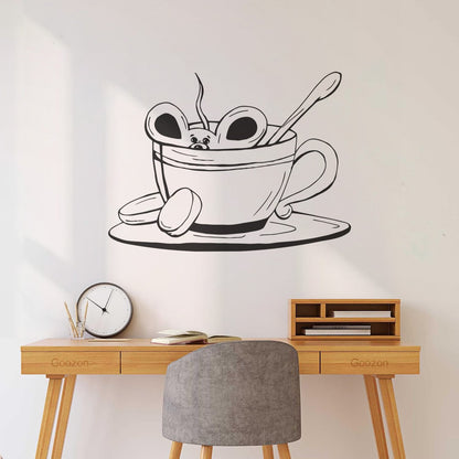 Cup Of Coffee Tea Mouse Cafe Vinyl Wall Stickers Removable Without Leaving Glue