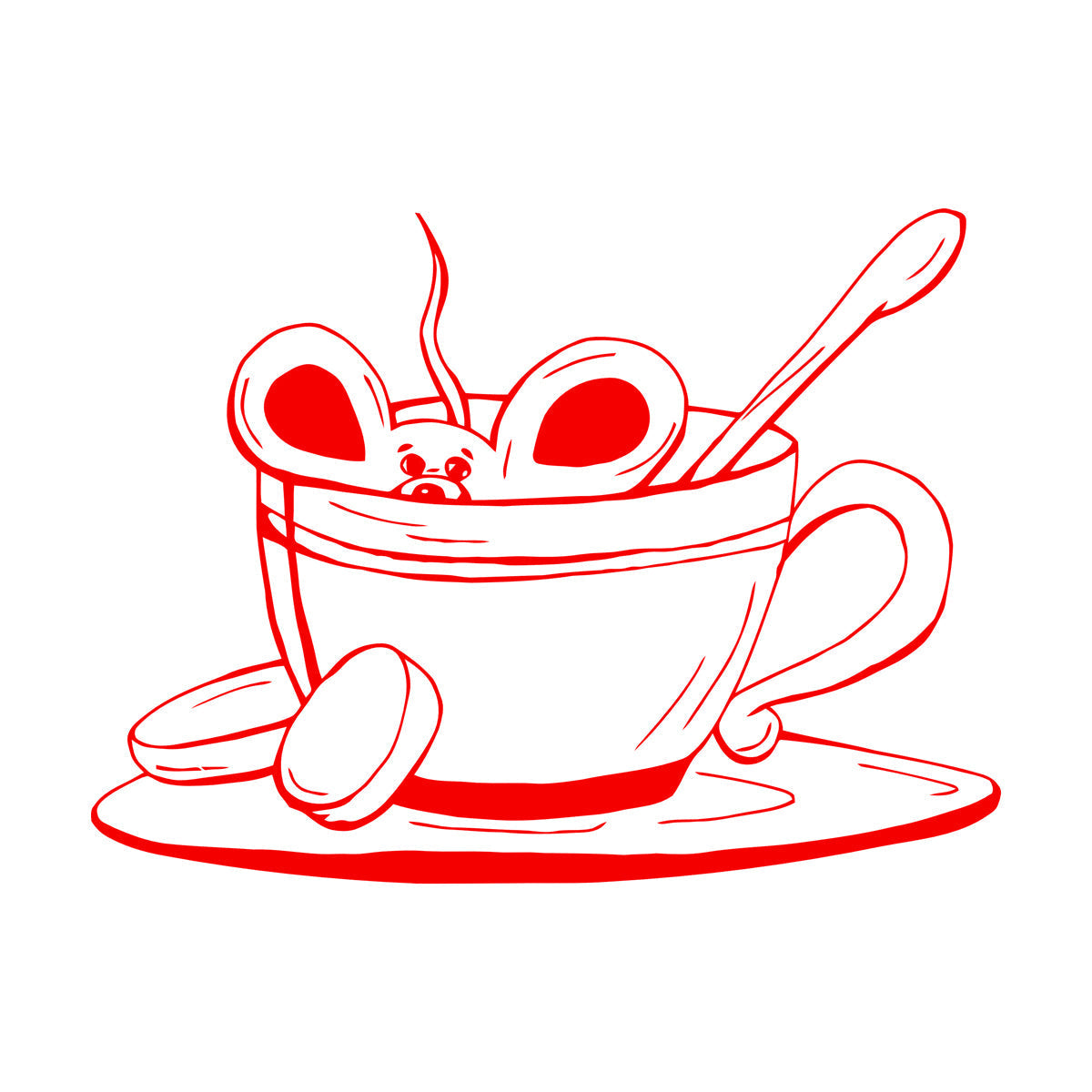 Cup Of Coffee Tea Mouse Cafe Vinyl Wall Stickers Removable Without Leaving Glue